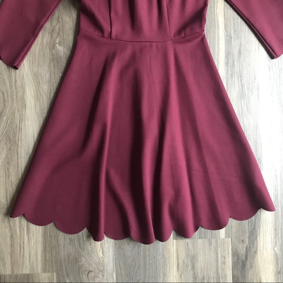 BOGO Beautiful Lulus Burgundy Scallop Skater Dress - Picture 4 of 5